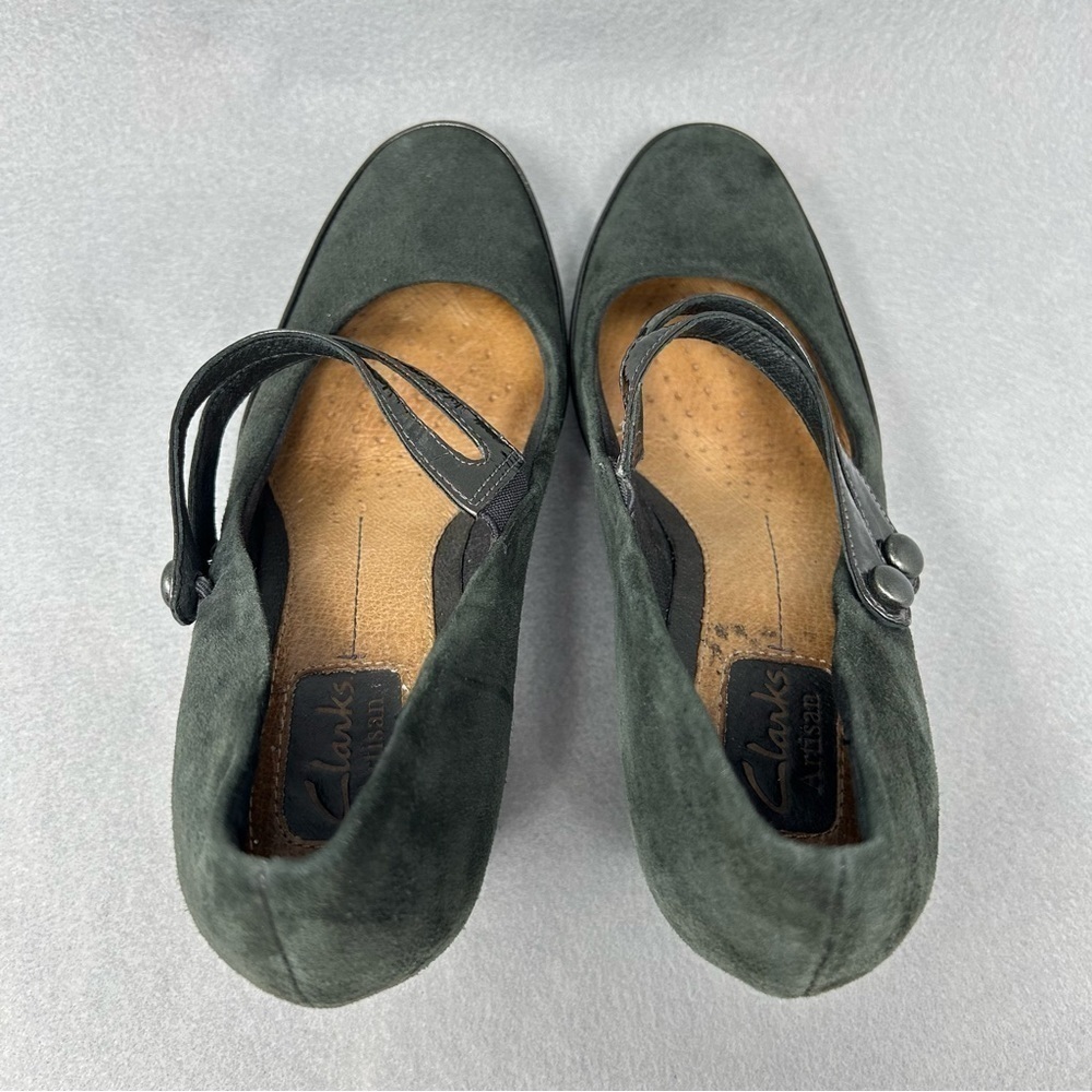 Clarks Women's Diamond Sparkle Mary Jane Pump Size 8 Block Heel Gray Suede Shoe - Picture 9 of 12